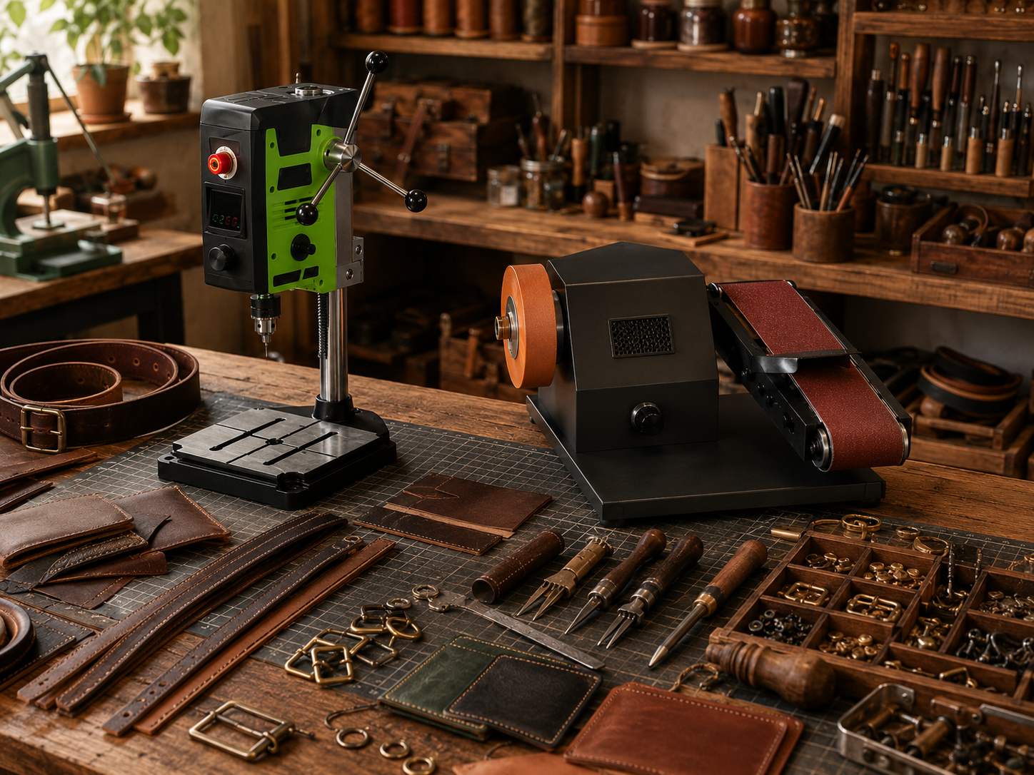 leather working tools for edge sanding and craft workshops